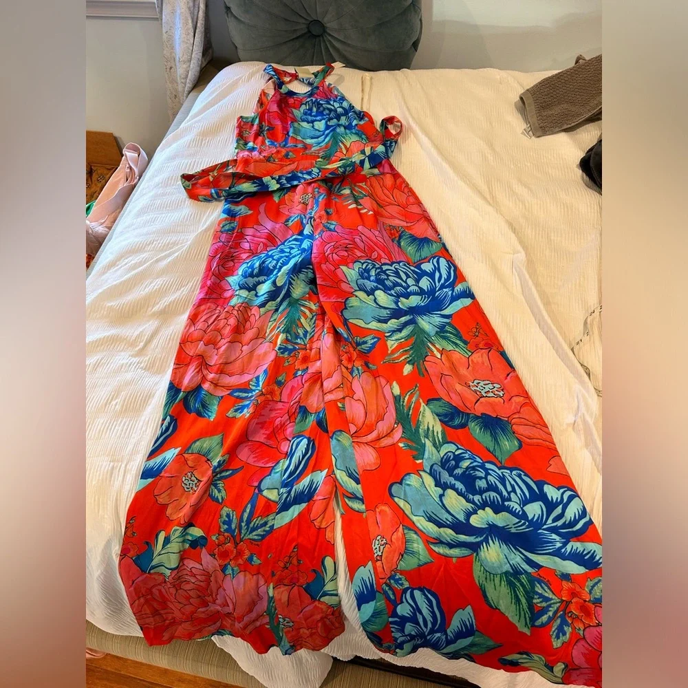 Farm Rio Red Floral Jumpsuit XS NWT - Picture 11 of 14